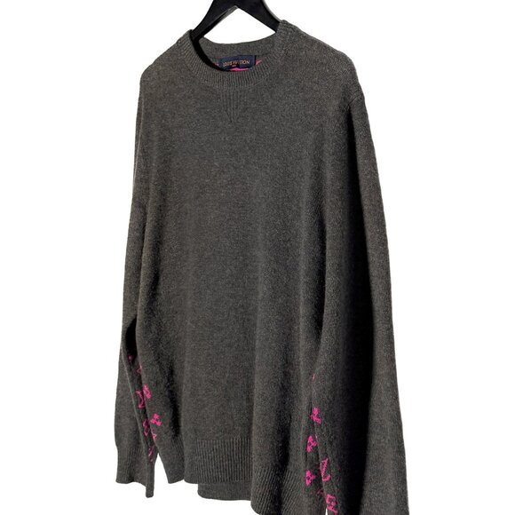 Louis Vuitton FW18 Grey Cashmere Pink Monogram Sweater - Picture 2 of 8